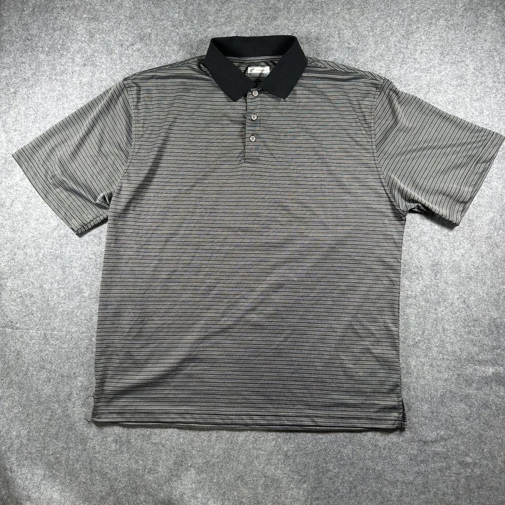 Iron Eagle Performance Striped Polo XL Grey Black Short Sleeve Polyester